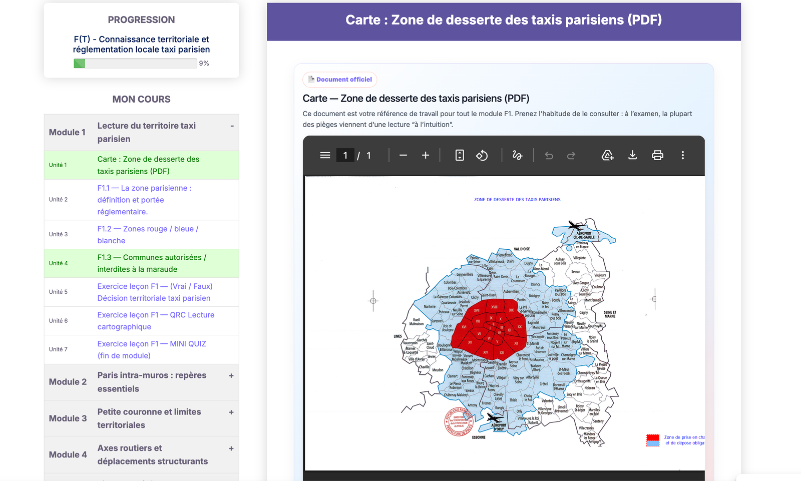 passerelle taxi parisien e-learning - plateforme de formation Institut Chaban
