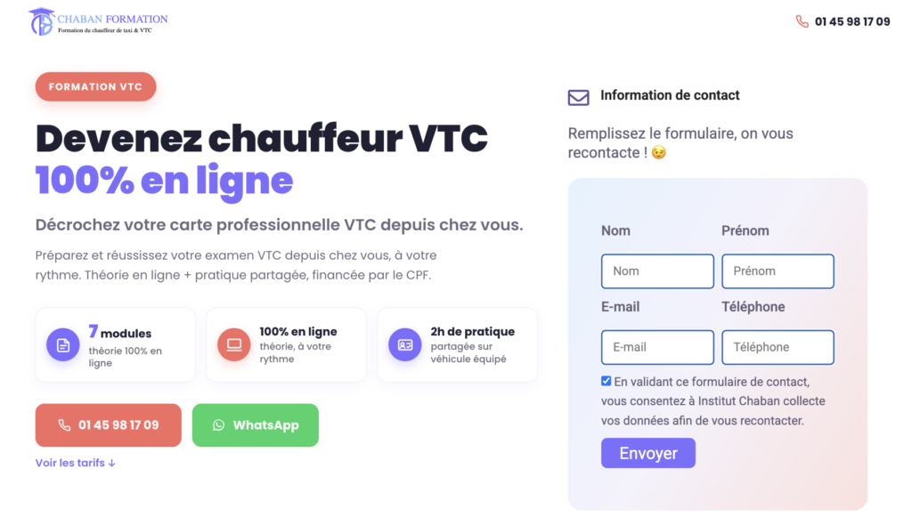 Formation VTC en ligne en Île-de-France 150€ ou 0€ avec le CPF