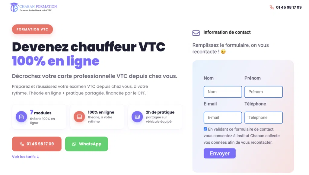 Formation VTC en ligne en Île-de-France 150€ ou 0€ avec le CPF